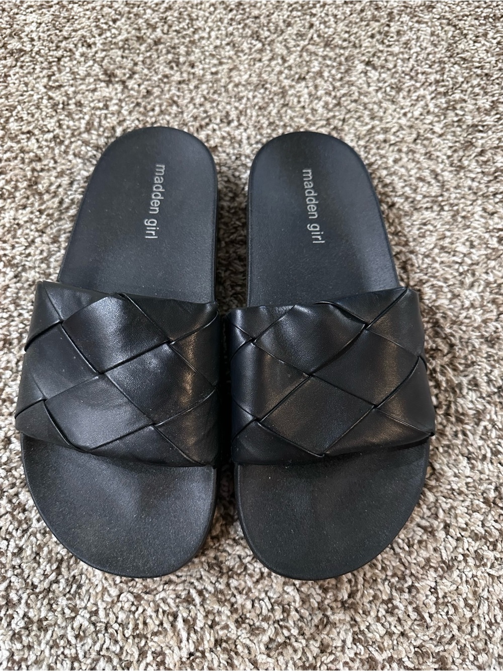 Madden Girl Black Braided Slide Sandals